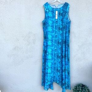 NWT Long Elegant Legs LEL Blue Wtercolor Sleeveless Maxi Dress Size 16